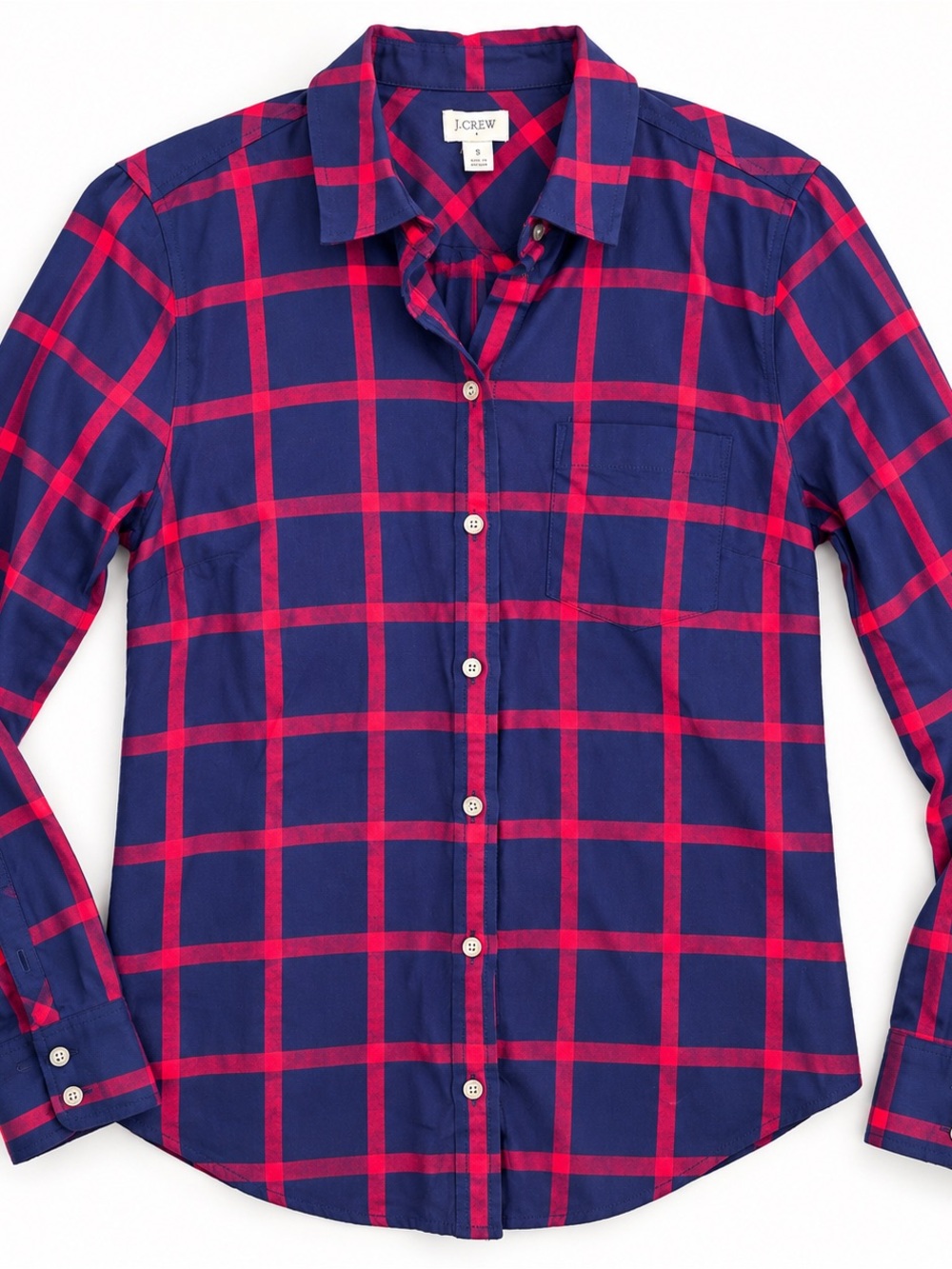 J.Crew Plaid Button Down Shirt Navy Red Windowpane Cotton Small